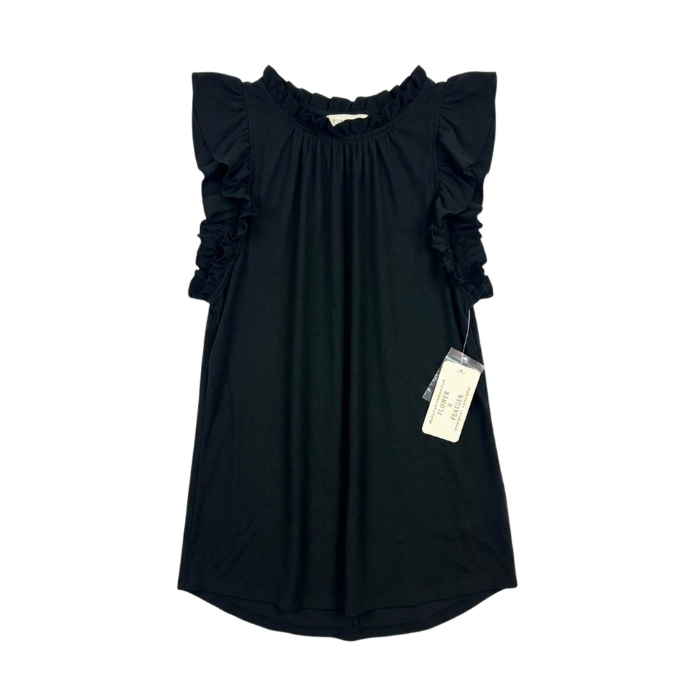 Flower & Feather Womens Black Ruffle High Neck Sleeveless Blouse Top Medium NWT
